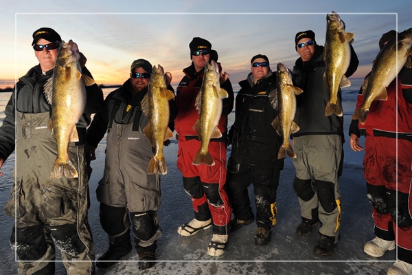 ice fish green bay group of guys with walleyes